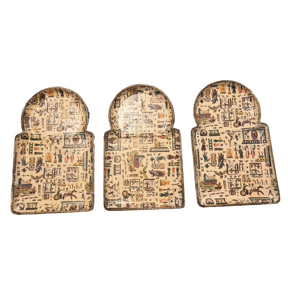 3 Alfred Knobler Mid Century Serving Trays, Japan, Egyptian Revival, Paper Mache